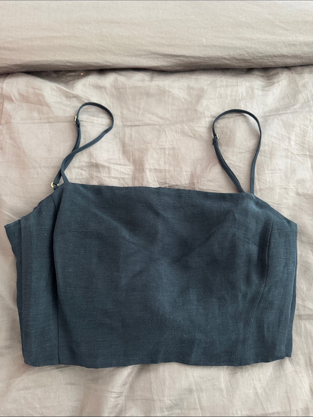 J. Crew Black Square-Neck Linen-Blend Crop Cami